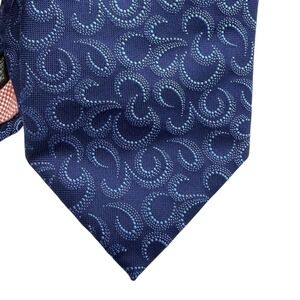 Thomas Pink Mens Navy Blue Dotted Swirl Paisley 100% Silk Tie Made France 57x3.5